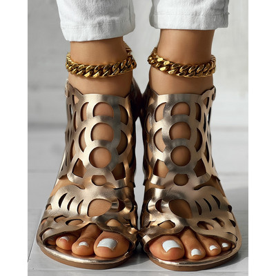 2024. Ženske modne ljetne sandale s izdubljenim otvorenim prstima Ženske ležerne naramenice za gležnjeve Ravne cipele za izlazak Cipele za zabavu Sandale za plažu