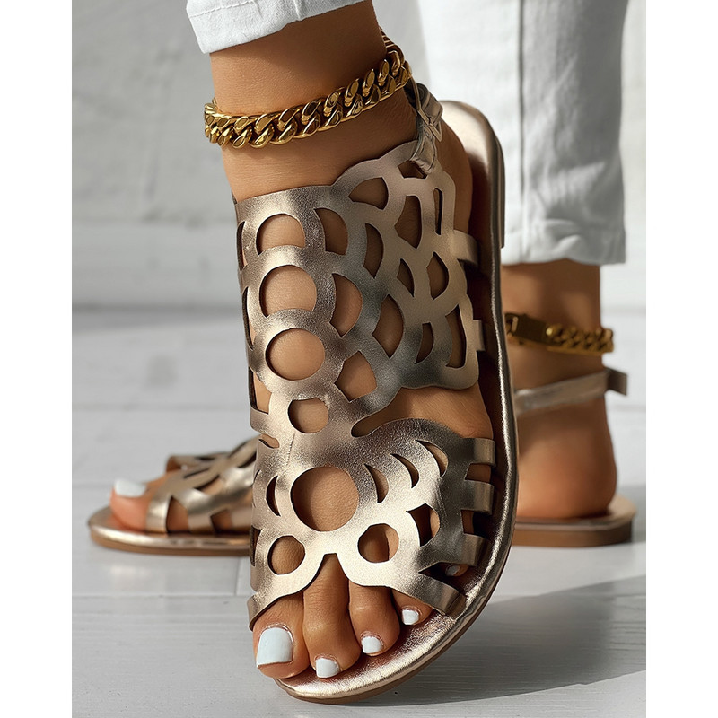 2024. Ženske modne ljetne sandale s izdubljenim otvorenim prstima Ženske ležerne naramenice za gležnjeve Ravne cipele za izlazak Cipele za zabavu Sandale za plažu