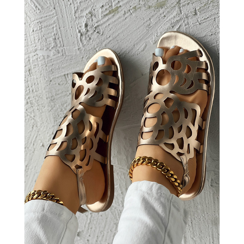 2024. Ženske modne ljetne sandale s izdubljenim otvorenim prstima Ženske ležerne naramenice za gležnjeve Ravne cipele za izlazak Cipele za zabavu Sandale za plažu