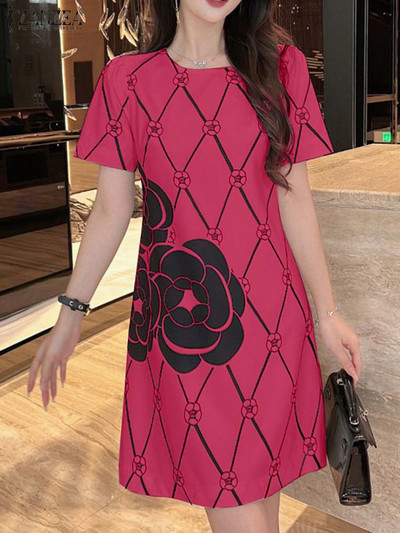 ZANZEA rochie de imprimare la modă pentru femei, cu mâneci scurte, cu decolteu O, rochii boeme, casual, midi, rochii elegante, până la genunchi, 2024