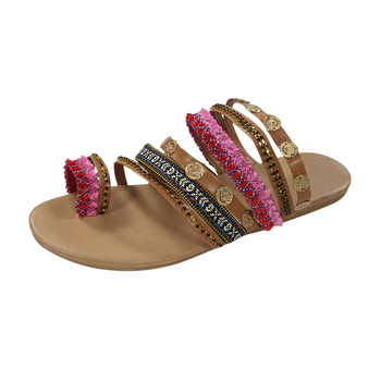 Бохемски обувки в етнически стил Дамски сандали с плоски отворени пръсти Джапанки Плажни чехли Женски Pantuflas Mujer Zapatos Para Mujeres