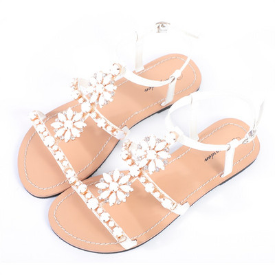 NOI Sandale de vară pentru femei Peep Toe Bohemia Pantofi plati cu diamante pentru femei, Casual, pentru plajă, cu strasuri, papuci de mărime mare