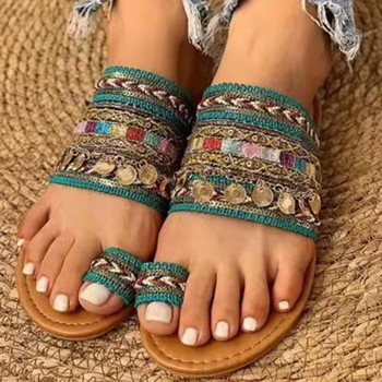 Летни дамски обувки в гръцки стил Boho Folk-Custom Artisanal дамски плоски чехли Ежедневни дишащи удобни плажни дамски сандали