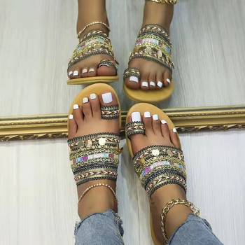 Летни дамски обувки в гръцки стил Boho Folk-Custom Artisanal дамски плоски чехли Ежедневни дишащи удобни плажни дамски сандали