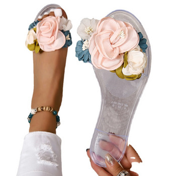 Дамски плоски чехли на цветя Нови летни дамски плажни обувки Модни отворени пръсти Ежедневни пързалки Обувки за жени Дамски сандали на открито
