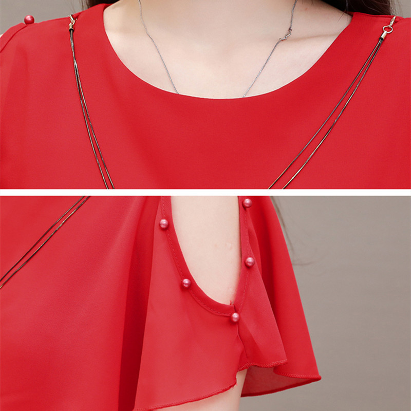 Suvise šifoonist naiste O-kaelusega soliidsed helmestega lühikesed kleidid, armsad mantliga varrukad, õhukesed volangid, vabaaja kihiline naiste rannapeokleit