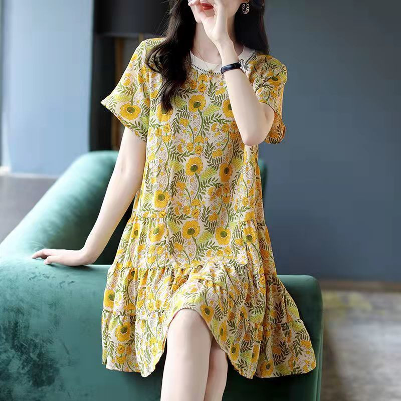Μόδα σιφόν με φαρδιά στάμπα με πτυχώσεις Μίνι φόρεμα γυναικεία ρούχα 2023 Καλοκαίρι Νέο κοντομάνικο γραφείο Γυναικείο φλοράλ φόρεμα