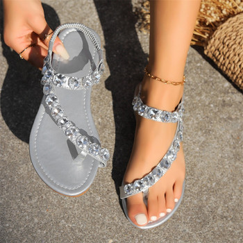 Дамски плоски сандали Ежедневни бляскави сандали с кристали Модни летни плажни дамски обувки Прости сандали в ежедневен стил