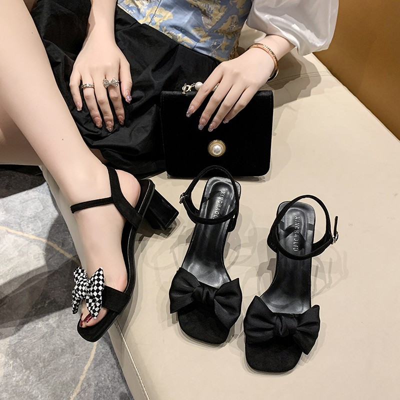 Sandale Ženske cipele Ljeto 2023. Nova moda Debela peta Mašna Antilop Antilop Moda s četvrtastim prstima Raznovrsne ženske cipele na visoku petu