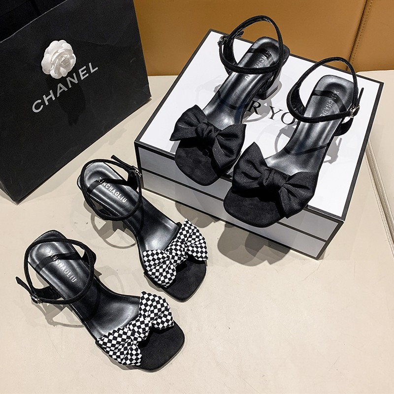 Sandale Ženske cipele Ljeto 2023. Nova moda Debela peta Mašna Antilop Antilop Moda s četvrtastim prstima Raznovrsne ženske cipele na visoku petu