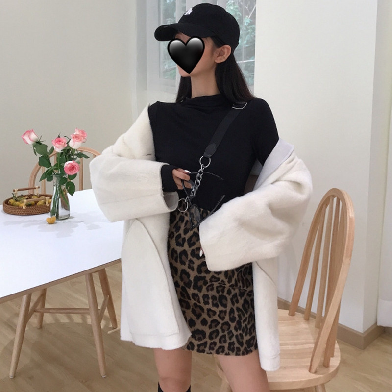 TingYiLi Fusta creion din lână leopard toamnă iarnă cu talie înaltă fustă vintage pentru femei în stil coreean fustă mini scurtă sexy pentru femei