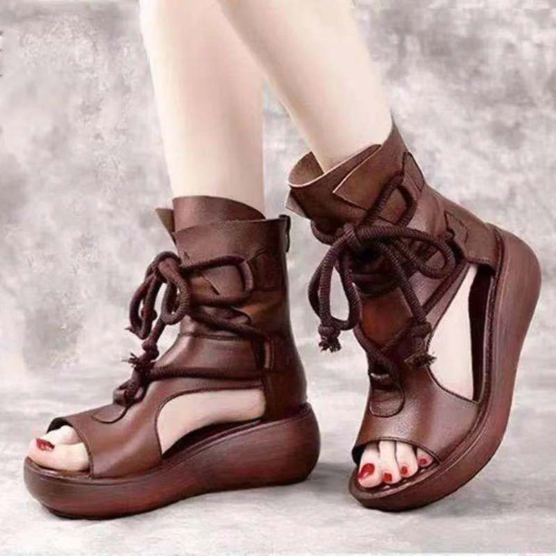 Suvised uued kõrged paksu tallaga naiste sandaalid Retro sandaalid naiste suvised lamedad kalasuu kingad kallak konts