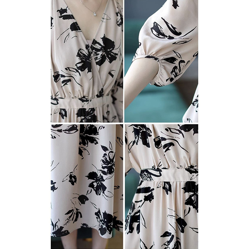 2023 Καλοκαιρινή κομψή μόδα επίδεσμος εκτύπωσης Vestidos Γυναικείο μανίκι 3/4 Φαρδύ casual ρόμπα μέσης Γυναικεία ρούχα με λαιμόκοψη V