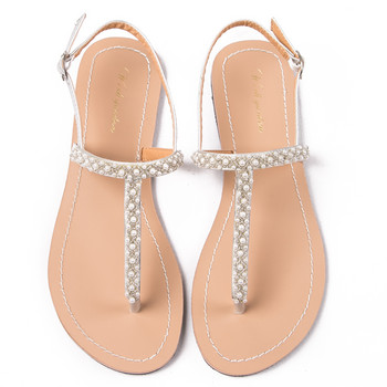 2022 НОВИ Дамски летни ежедневни плажни блестящи обувки Бохемски перлени сандали Дамски прашки с T-каишка Джапанки Mujer Чехли Голям размер