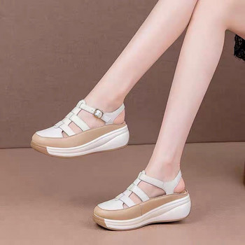2023 Летни нови дамски обувки Модни издълбани дишащи смесени цветове Меки подметки Сандали на клинове Обувки за жени Сандалии