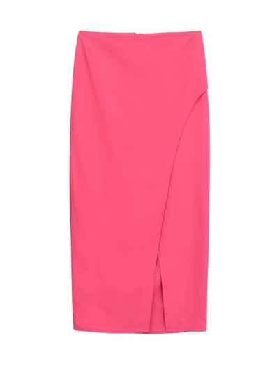 TRAF GAL Új, élénk színű aszimmetrikus női midi hosszú szoknyák 2024 nyári cipzáras, magas derekú női osztott ceruzaszoknya Y2K Jupe