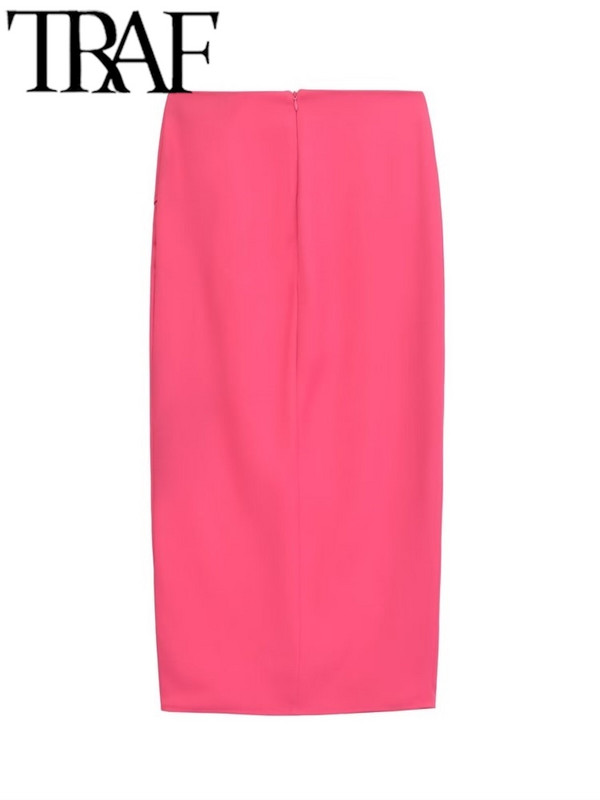 TRAF GAL Új, élénk színű aszimmetrikus női midi hosszú szoknyák 2024 nyári cipzáras, magas derekú női osztott ceruzaszoknya Y2K Jupe