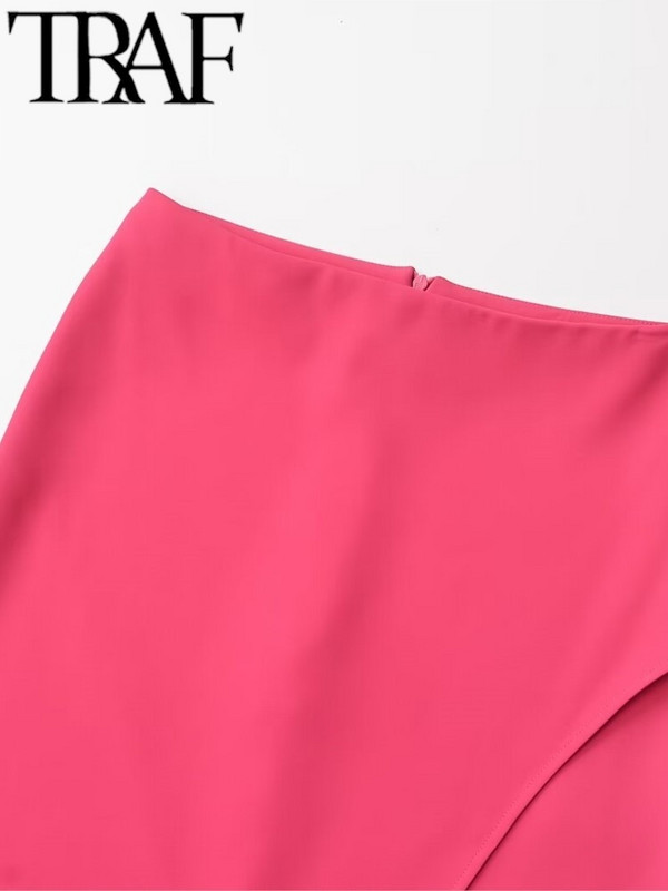 TRAF GAL Új, élénk színű aszimmetrikus női midi hosszú szoknyák 2024 nyári cipzáras, magas derekú női osztott ceruzaszoknya Y2K Jupe