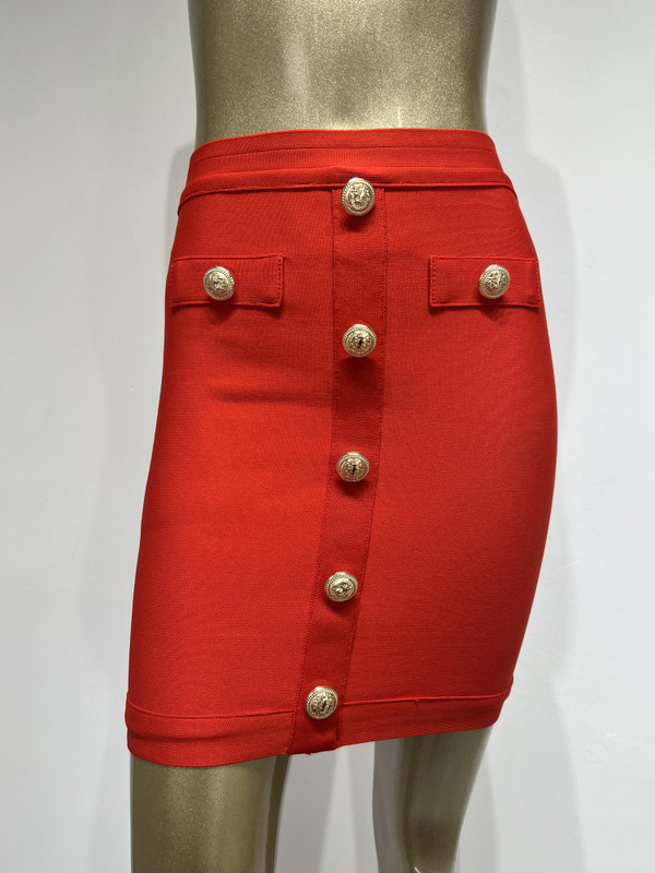 Nou Sosire 5 Culori Femei Button Alb Negru Mini Bodycon Bandage Fusta 2023 Designer Hot Pink Party Club Fusta Creion 40cm