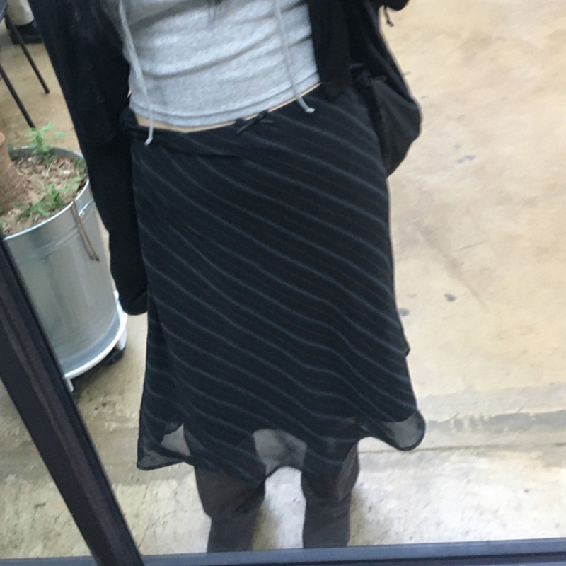 Rapcopter Y2K Bow Chiffion Midi Φούστες Γυναικείες Μαύρες ριγέ ίσιες Vintage Κορεάτικες Harajuku Prepply Χαριτωμένες φούστες Fairycore Chic