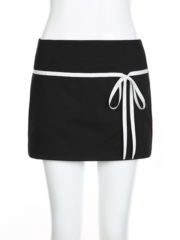 Weekeep Contrast Bandage Mini szoknya alkalmi fekete, alacsony emelkedésű ceruzaszoknyák nőknek koreai stílusú divatos ruházat női Harajuku