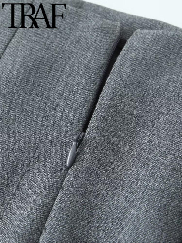 TRAF elegáns szürke női öltöny szoknya 2023 őszi szellőző cipzár mögött magas derekú csomag csípő női maxi hosszú szoknya Y2K