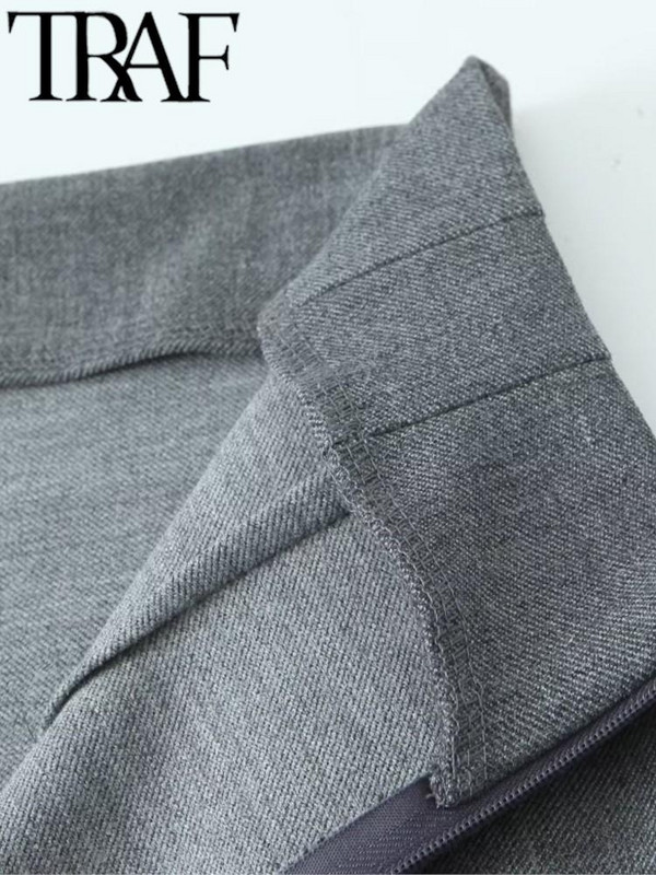 TRAF elegáns szürke női öltöny szoknya 2023 őszi szellőző cipzár mögött magas derekú csomag csípő női maxi hosszú szoknya Y2K