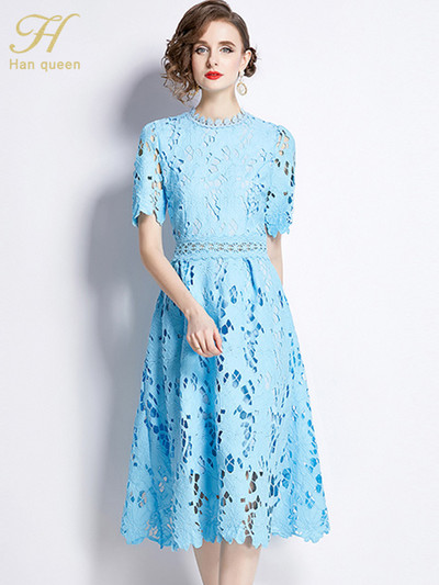 H Han Queen 2024. Nove ljetne haljine Ženska elegantna odjeća Izdubljena uredska čipkana haljina Modna uska midi ležerna haljina za zabavu