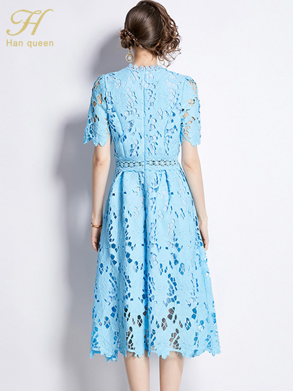 H Han Queen 2024. Nove ljetne haljine Ženska elegantna odjeća Izdubljena uredska čipkana haljina Modna uska midi ležerna haljina za zabavu