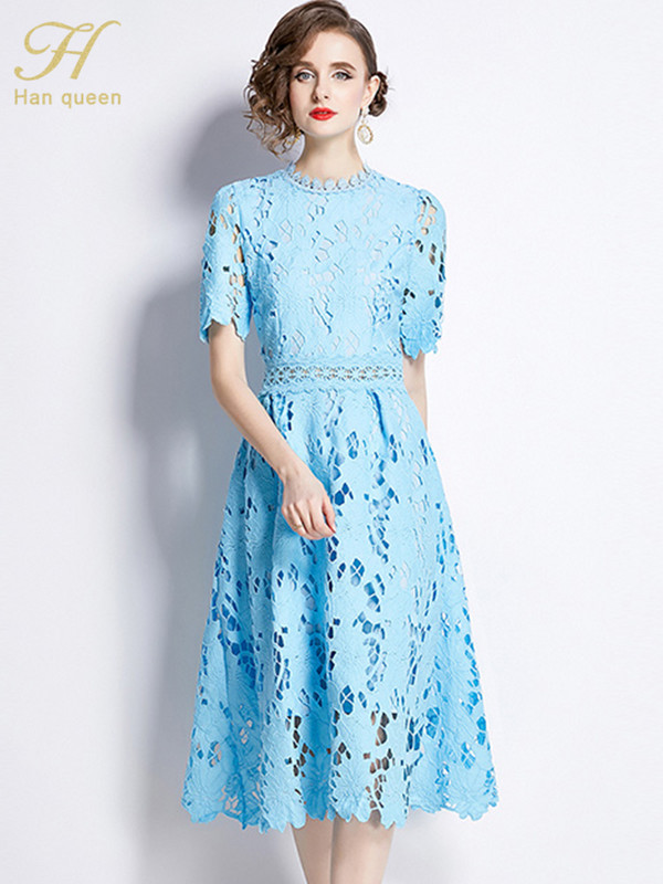 H Han Queen 2024. Nove ljetne haljine Ženska elegantna odjeća Izdubljena uredska čipkana haljina Modna uska midi ležerna haljina za zabavu