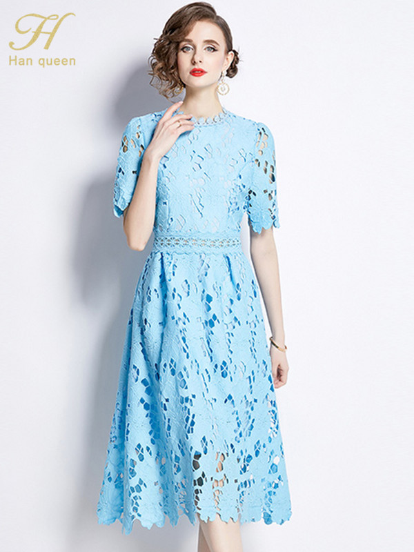 H Han Queen 2024. Nove ljetne haljine Ženska elegantna odjeća Izdubljena uredska čipkana haljina Modna uska midi ležerna haljina za zabavu