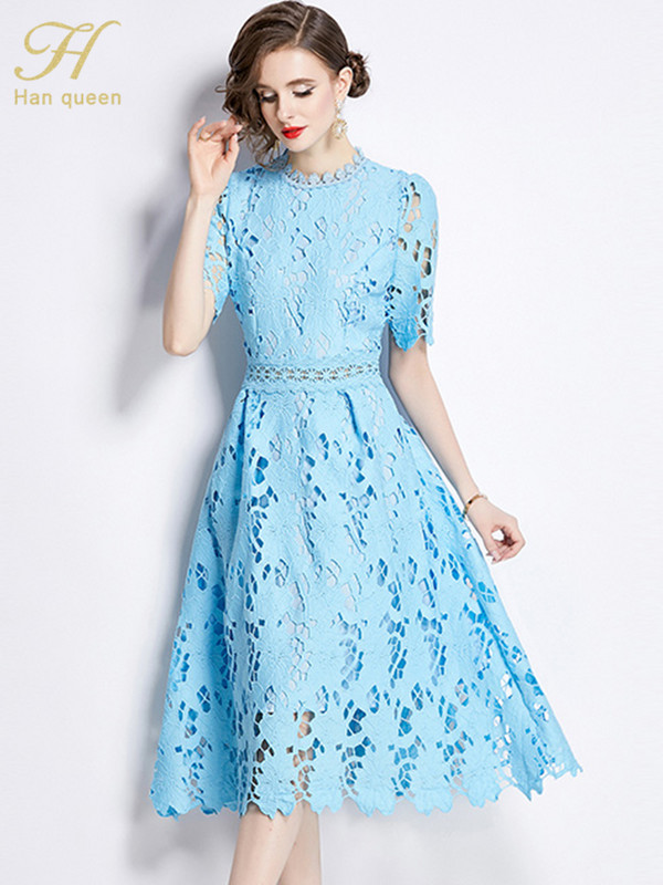 H Han Queen 2024. Nove ljetne haljine Ženska elegantna odjeća Izdubljena uredska čipkana haljina Modna uska midi ležerna haljina za zabavu