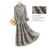 Buline șifon imprimeu rochie vintage elegantă de damă cu mânecă lungă linie A cu talie elastică cu dantelă Rochii la jumătatea gambei pentru femei primăvară