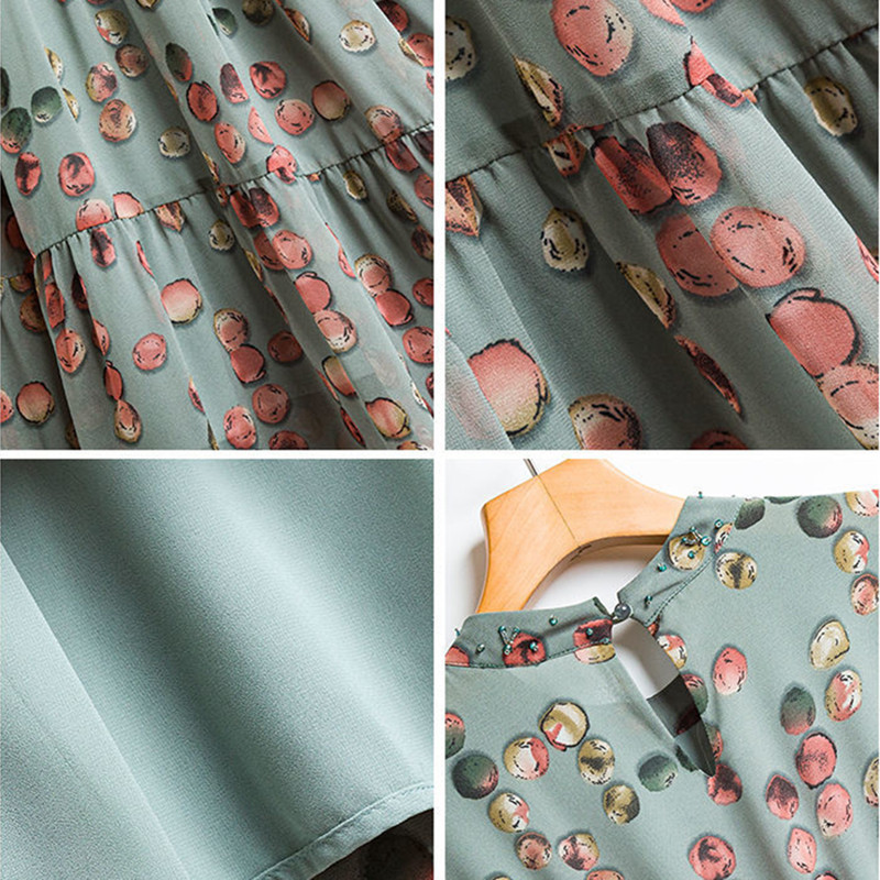 Buline șifon imprimeu rochie vintage elegantă de damă cu mânecă lungă linie A cu talie elastică cu dantelă Rochii la jumătatea gambei pentru femei primăvară