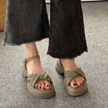 Ниски сандали Дамски кожени прозрачни токчета Костюм Дамски бежови 2023 Летни дамски обувки с кръгли пръсти Модни черни сабо с нисък ток