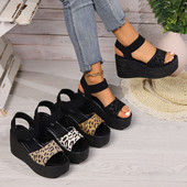 Ženske sandale s otvorenim prstima na visoku petu, sandale s leopard platformom, ženske debele potplate, ljetne cipele, espadrile Zapatillas Mujer