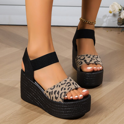 Ženske sandale s otvorenim prstima na visoku petu, sandale s leopard platformom, ženske debele potplate, ljetne cipele, espadrile Zapatillas Mujer