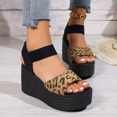 Ženske sandale s otvorenim prstima na visoku petu, sandale s leopard platformom, ženske debele potplate, ljetne cipele, espadrile Zapatillas Mujer