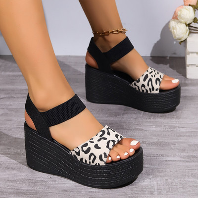 Ženske sandale s otvorenim prstima na visoku petu, sandale s leopard platformom, ženske debele potplate, ljetne cipele, espadrile Zapatillas Mujer