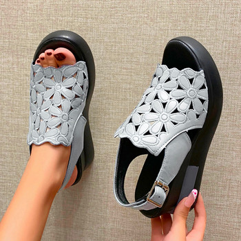 Дамски летни комфортни сандали на платформа с едър ток и клиновидни токчета Удобни кожени сандали с отворени пръсти Плажни обувки Външни пързалки
