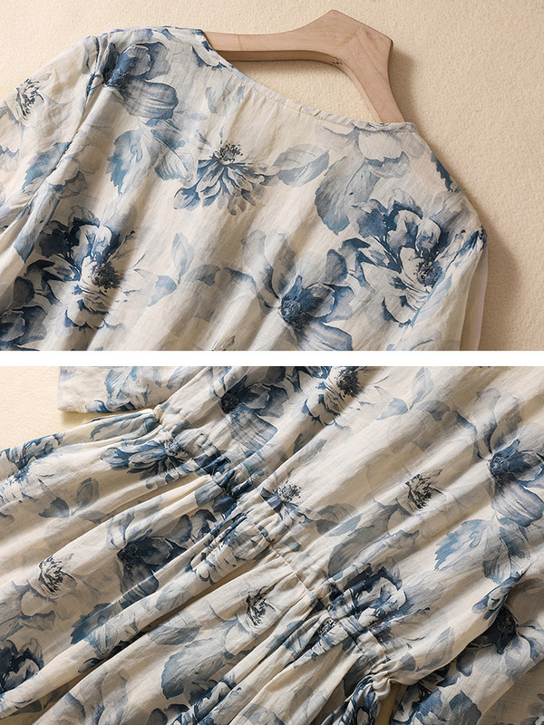 Rövid ujjú minta Vintage hosszú ruhák nőknek 2024 új nyári divat alkalmi laza ruha női köntös Vestidos elegáns ruhák