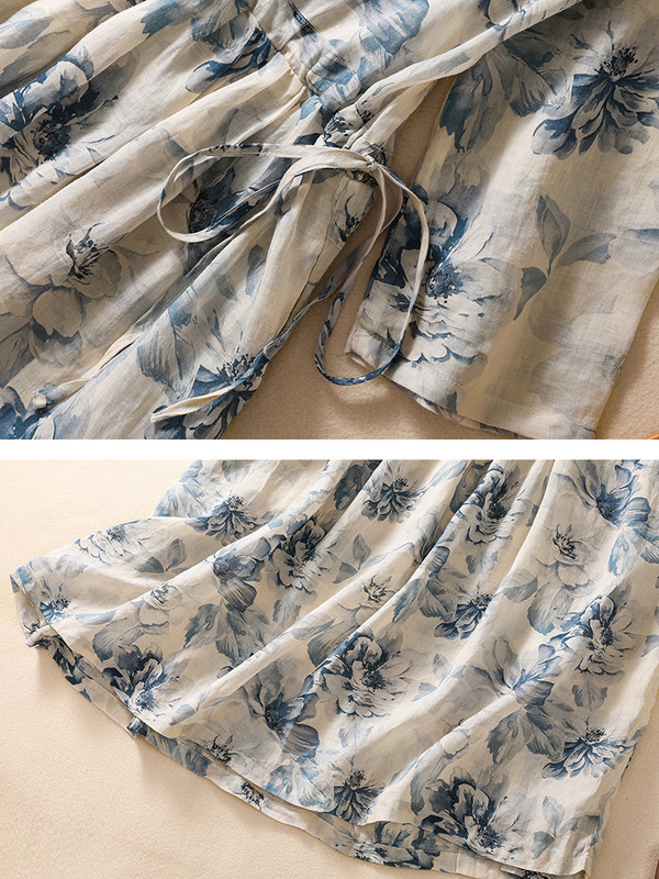 Rövid ujjú minta Vintage hosszú ruhák nőknek 2024 új nyári divat alkalmi laza ruha női köntös Vestidos elegáns ruhák