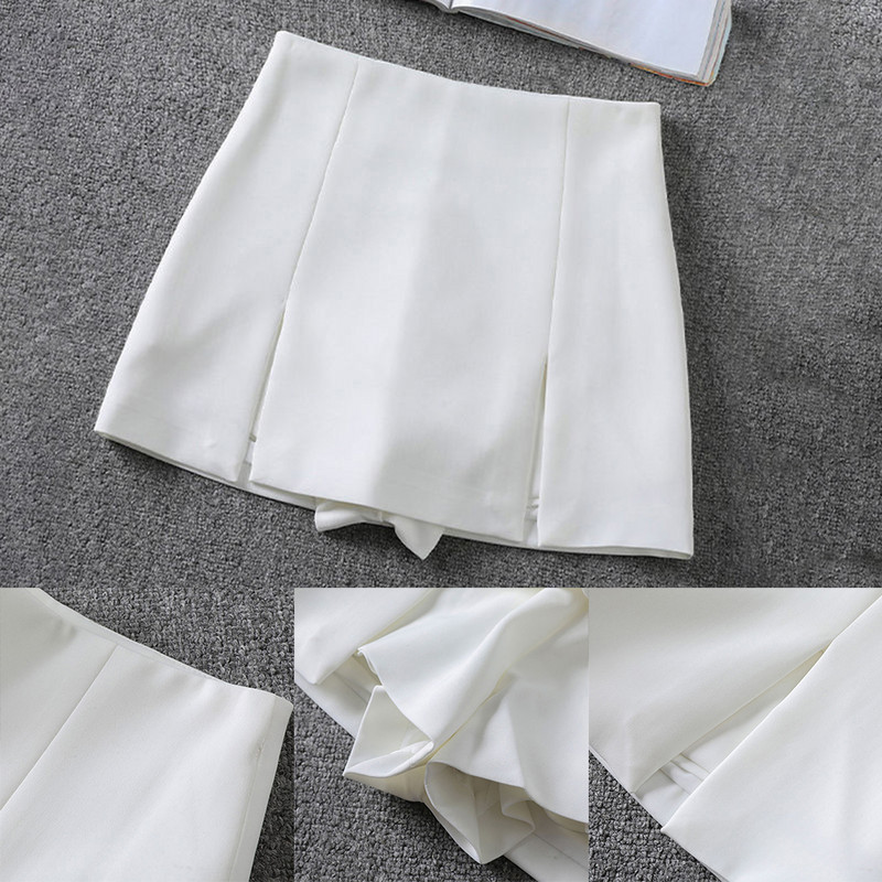 A-line seelik lühikesed püksid kõrge vöökohaga õhukesed ühevärvilised lõhestatud kevadsuvi mitmekülgne vintage põlve kohal Peomeod