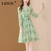 Noua modă de vară, elegantă, rochie din șifon cu imprimeu floral, pentru dama, subțire, ocazională, cu talie, rochie temperament pentru femei.