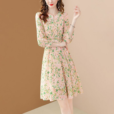 Noua modă de vară, elegantă, rochie din șifon cu imprimeu floral, pentru dama, subțire, ocazională, cu talie, rochie temperament pentru femei.