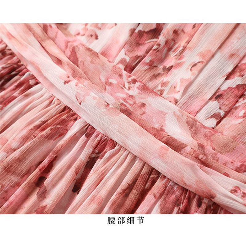 Noua modă de vară, elegantă, rochie din șifon cu imprimeu floral, pentru dama, subțire, ocazională, cu talie, rochie temperament pentru femei.