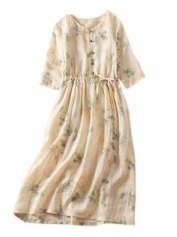 Памучна дамска рокля с флорален принт 2023 г., нови летни шик, елегантни ваканционни плажни рокли с шнурове, бохемски миди сарафан Robe Femme