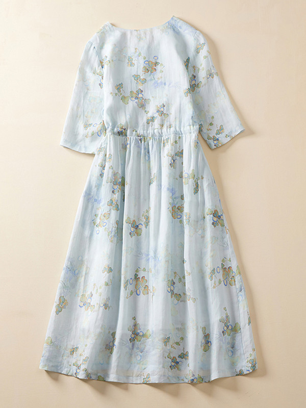 Γυναικείο φόρεμα με βαμβακερό floral print 2023 Νέο καλοκαιρινό κομψό, κομψά φορέματα για διακοπές στην παραλία με κορδόνια Bohemian Midi Sundress Femme