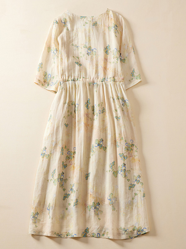 Γυναικείο φόρεμα με βαμβακερό floral print 2023 Νέο καλοκαιρινό κομψό, κομψά φορέματα για διακοπές στην παραλία με κορδόνια Bohemian Midi Sundress Femme