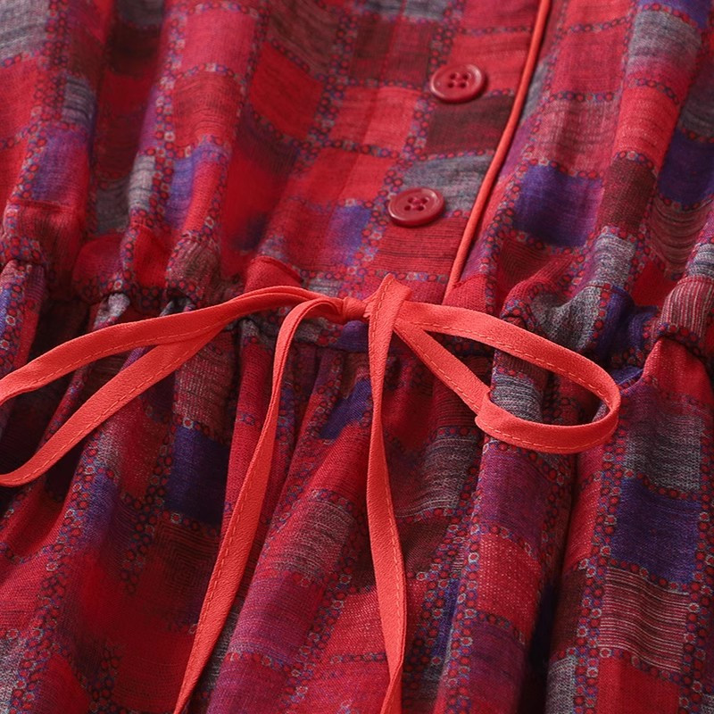 Vintage γυναικεία φορέματα με μονόστομο V λαιμόκοψη με μισό μανίκι Λογοτεχνία Τσέπες με κορδόνια Γυναικεία μακρύ φόρεμα Vestidos Para Mujer